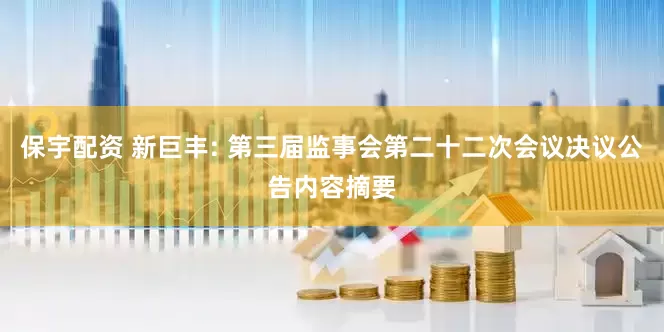 保宇配资 新巨丰: 第三届监事会第二十二次会议决议公告内容摘要